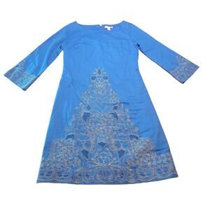 Lilly Pulitzer Shauna Tunic Dress Blue Gold Embroidered 2